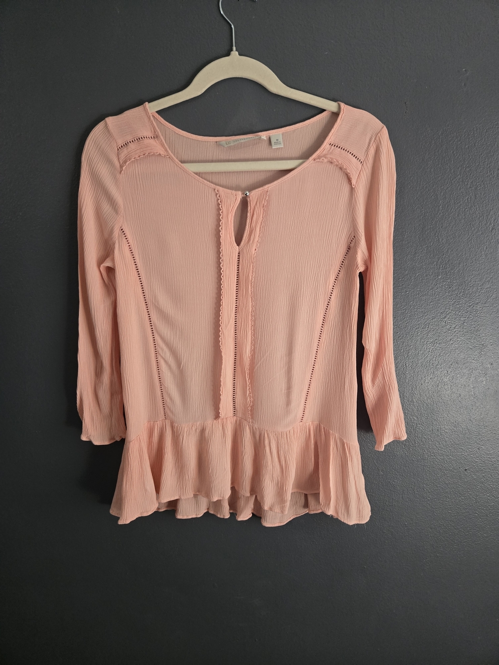 LC Lauren Conrad Apricot Crepe Flounce-Hem Top Medium